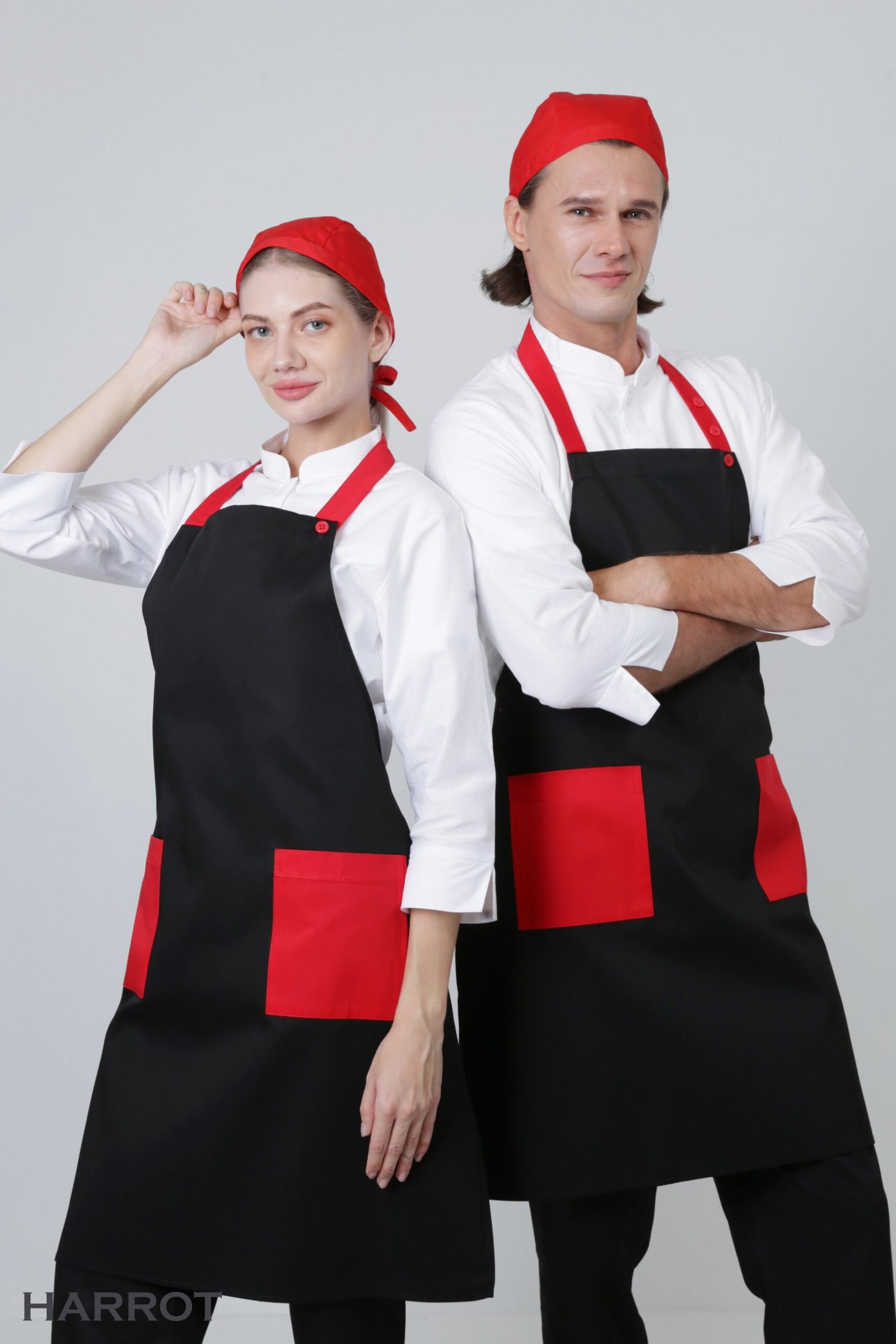 ผ้ากันเปื้อนเต็มตัว พื้นดำแต่งสีกระเป๋า