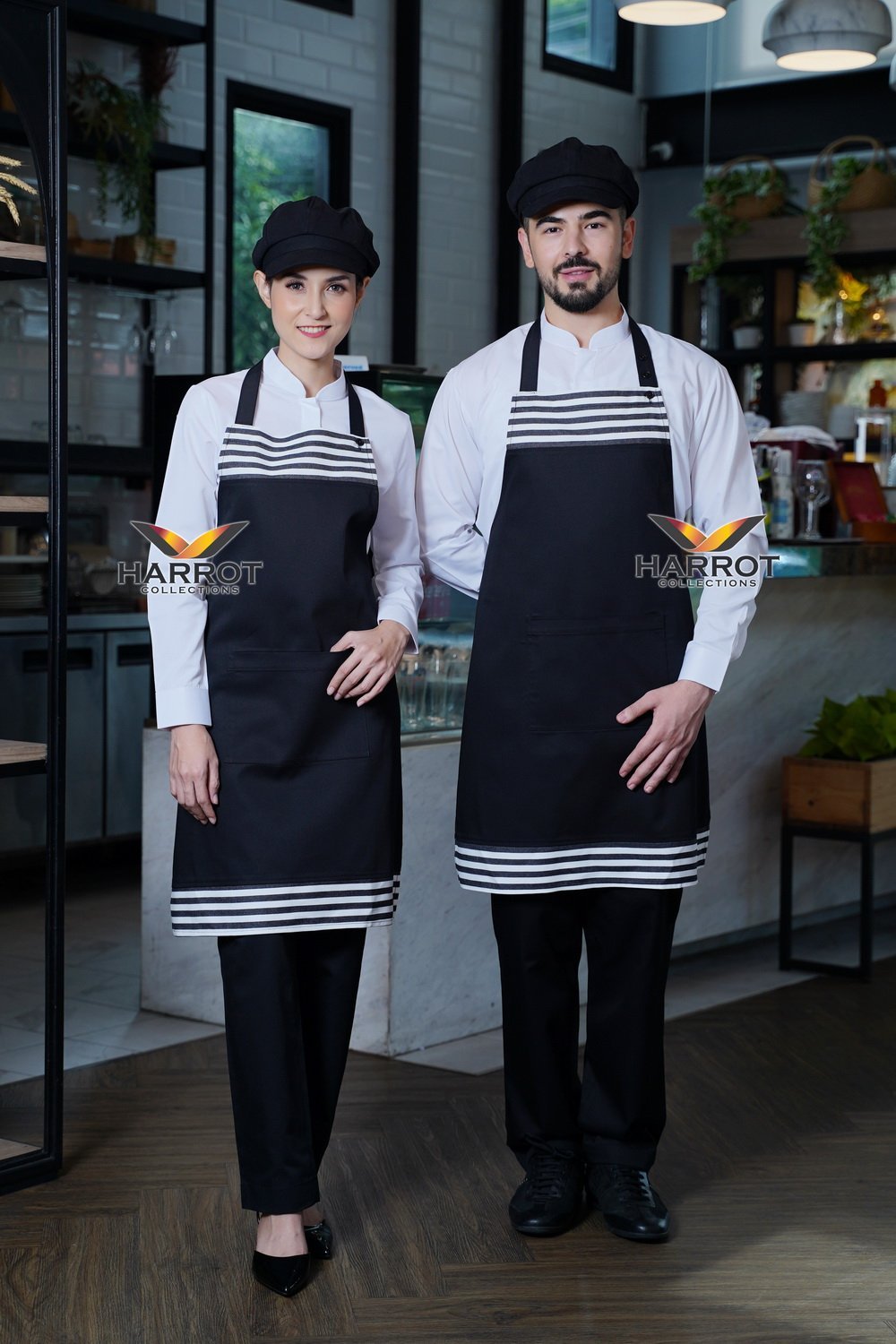 ผ้ากันเปื้อน เต็มตัว ลายวินเทจ - ดำแต่งลายวินเทจ