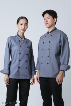 เสื้อเชฟ แขนยาว สีเทากุ๊นดำ