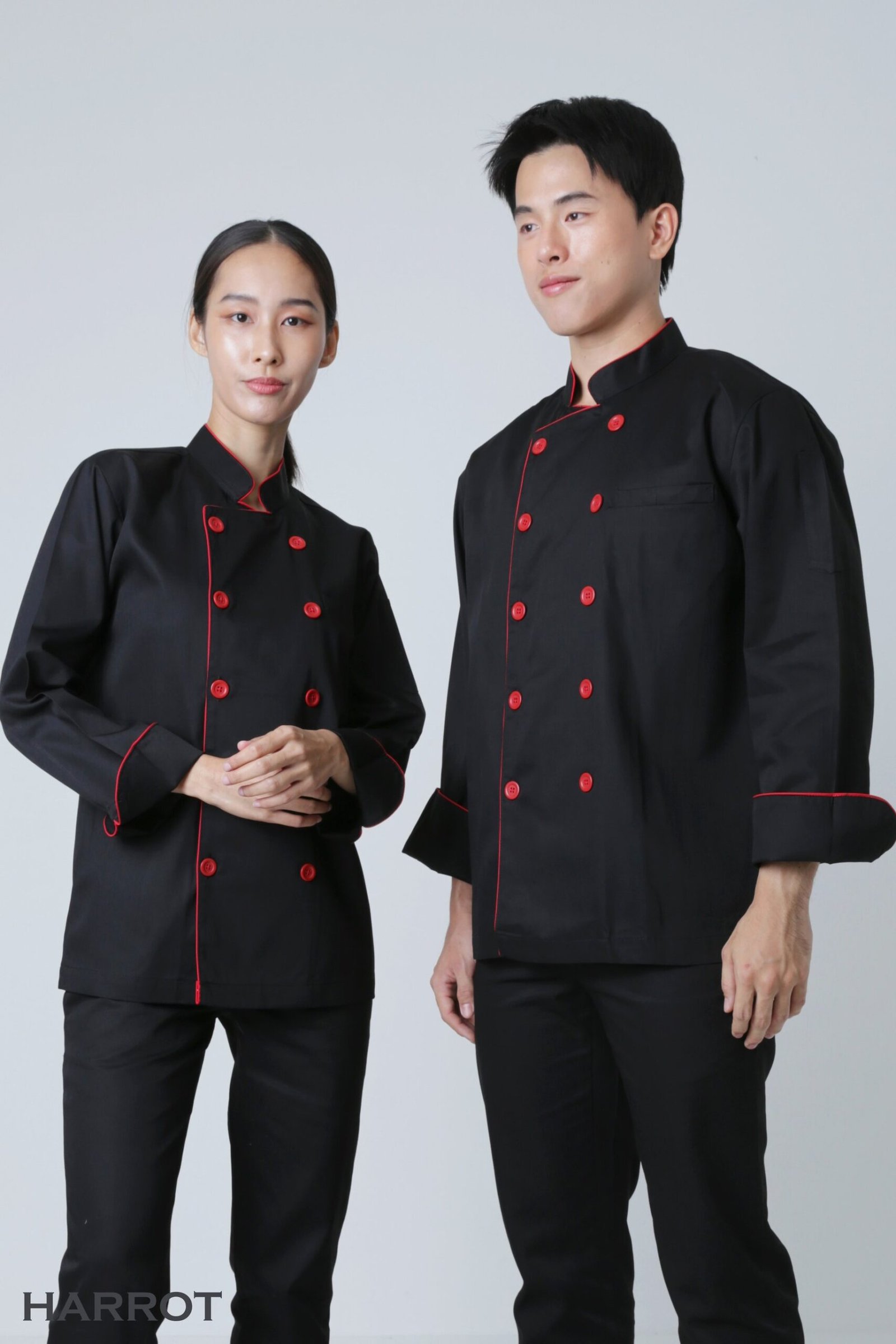 เสื้อเชฟ แขนยาว แต่งกุ๊น กระดุมธรรมดา