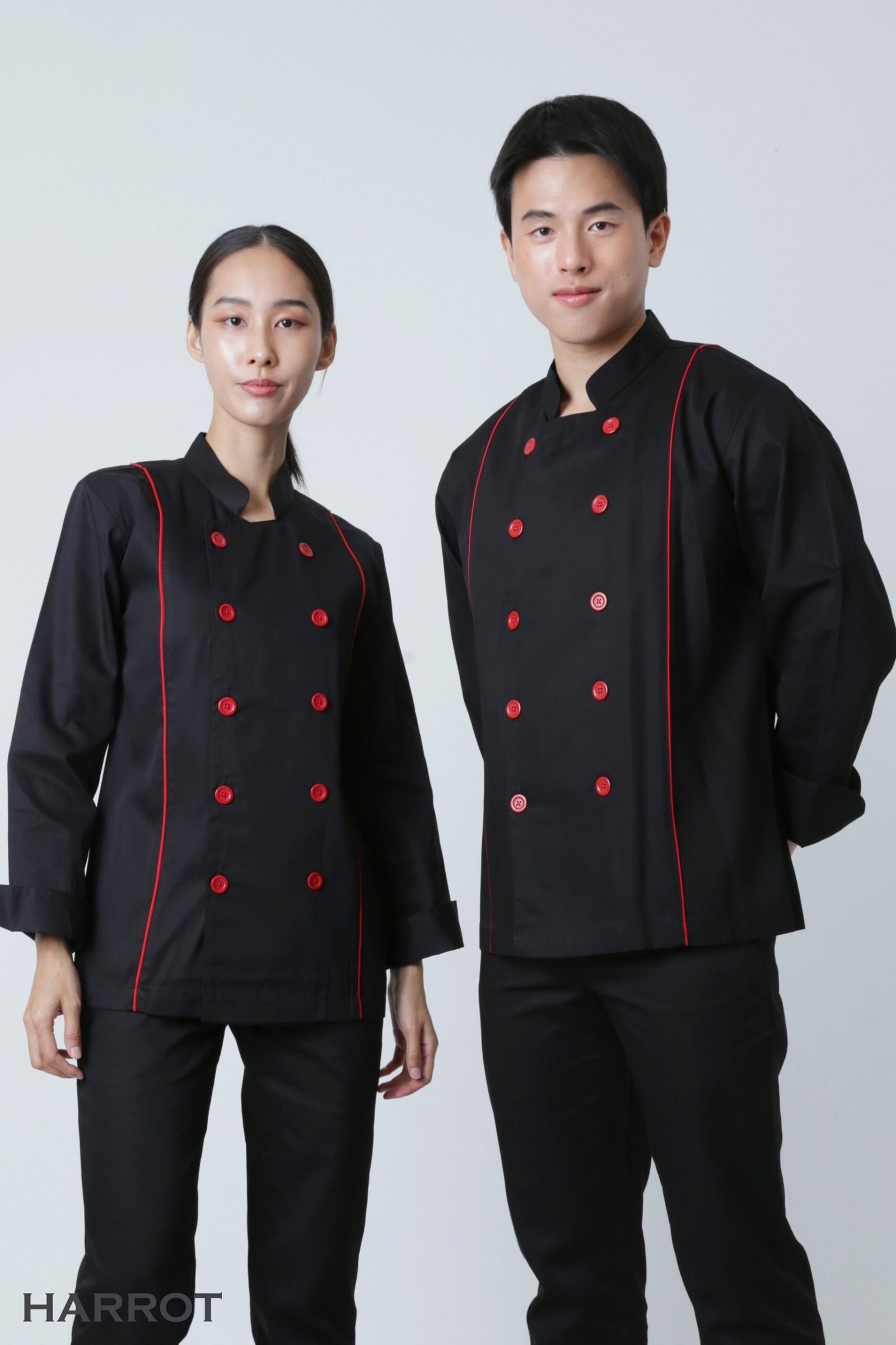 เสื้อเชฟ แขนยาว กุ๊นแดง 2 เส้น