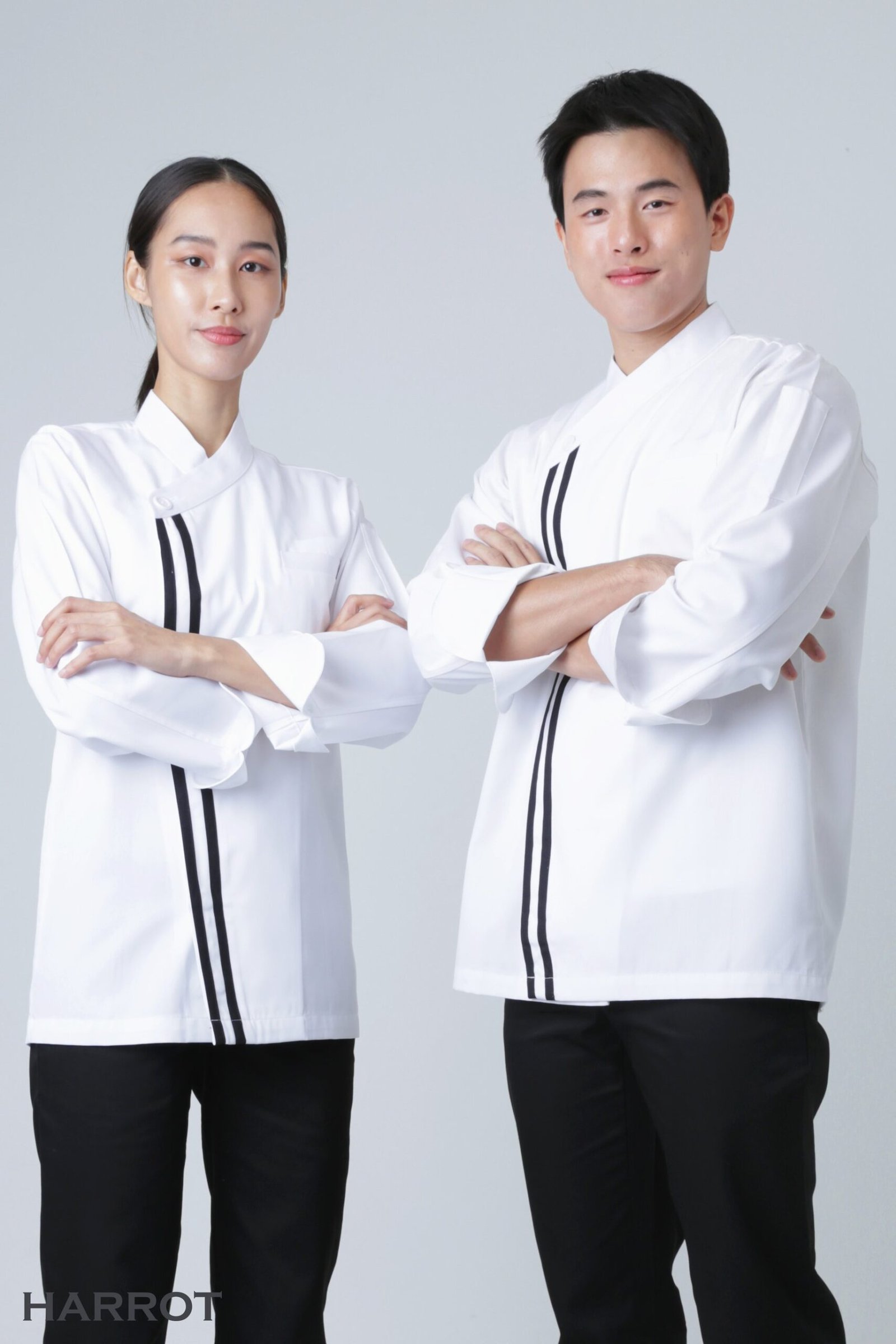 เสื้อเชฟ แขนยาว คอป้าย แต่งกุ๊น 2 เส้น