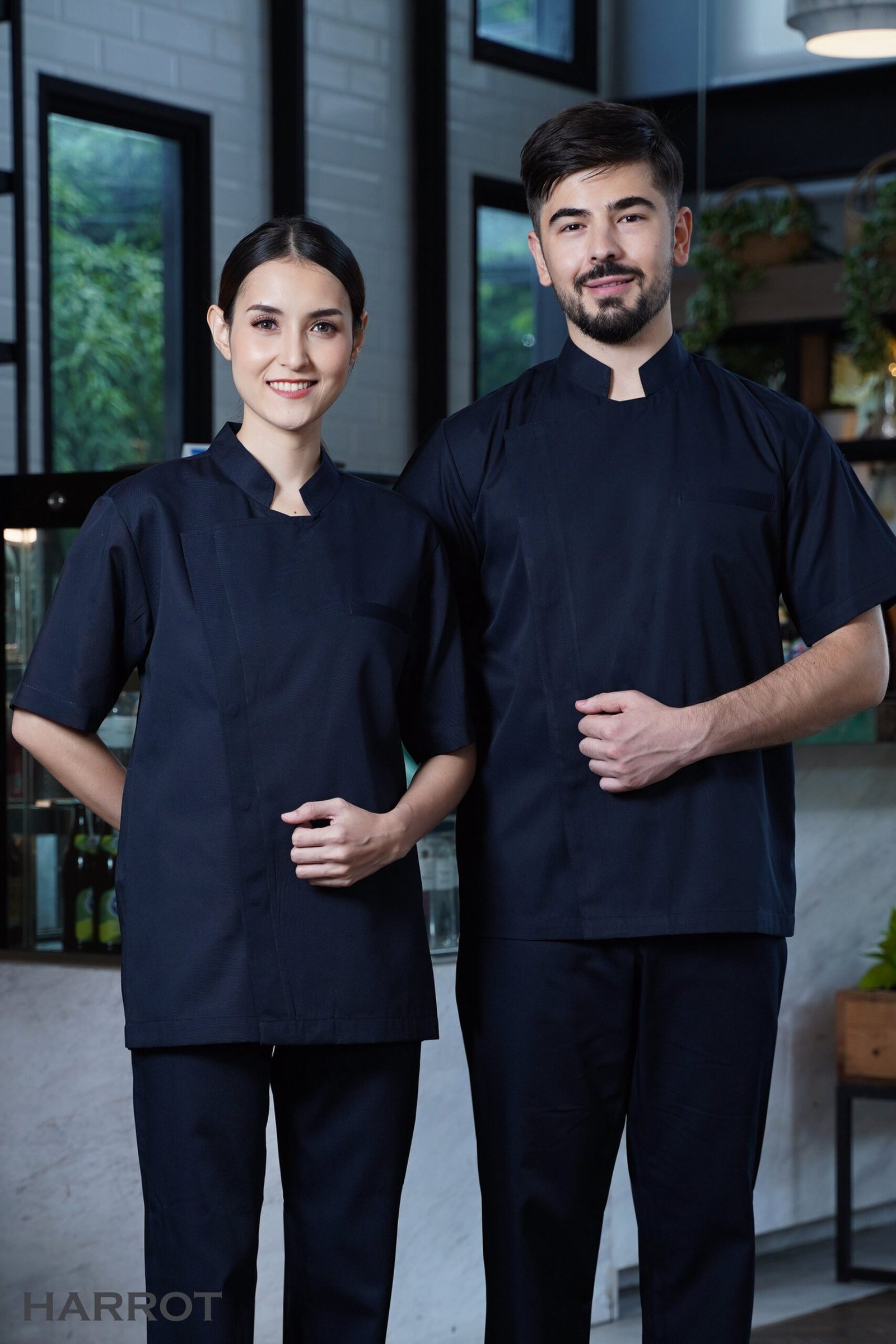 เสื้อเชฟ แขนสั้น กระดุมแป๊ก