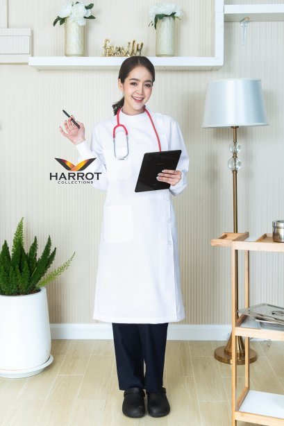 เสื้อกาวน์ทันตกรรม แบบยาว แขนยาว ปลายแขนจั๊ม