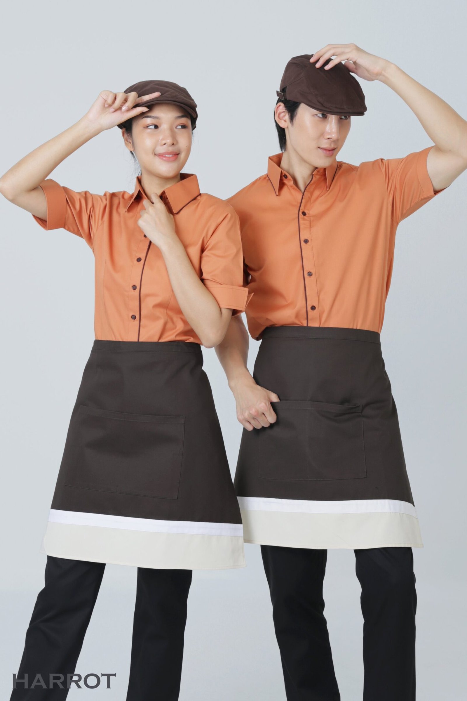 ผ้ากันเปื้อน ครึ่งสั้น แบบญี่ปุ่น แต่งสีครีม