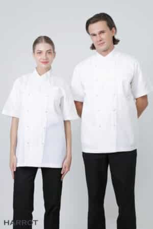 เสื้อเชฟ แขนสั้นคอป้ายกระดุมถอดได้