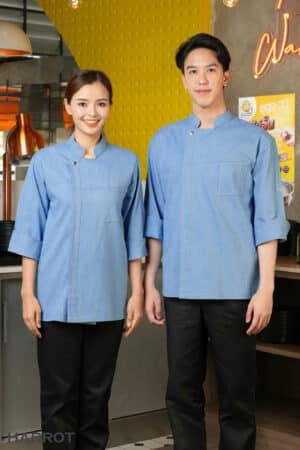 เสื้อเชฟ แขน 3 ส่วน ยีนส์ฟอก กระดุมแป๊ก