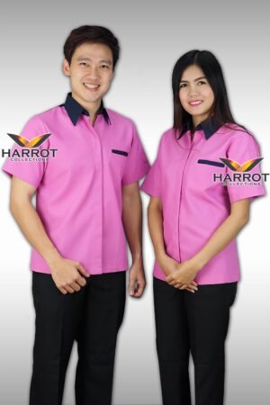 เสื้อแม่บ้าน/พ่อบ้าน ปกเชิ้ต สีม่วงแต่งกรม