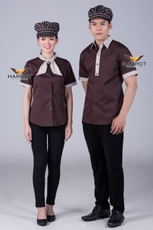 เสื้อพนักงานเสิร์ฟ แขนสั้นแต่งลายสก๊อต